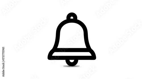Modern black outline bell icon with subtle shadow for digital notification, alert, reminder, and alarm messages in UI/UX web and app design.