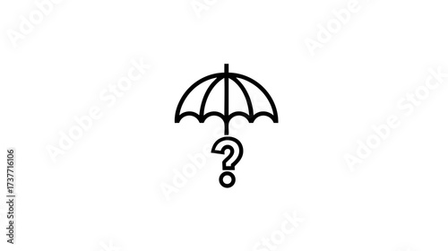 Uncertainty and protection concept. Umbrella with question mark icon symbolizing risk, unknown future, insurance, or problem.