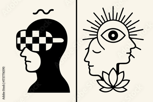 Symbols of Consciousness – Minimalist Concept Illustration