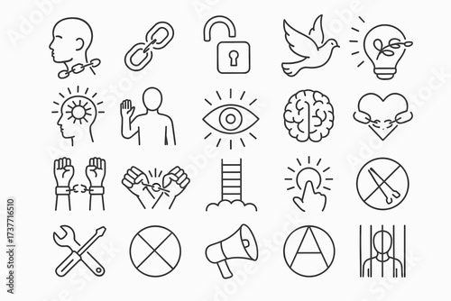 Freedom and Liberation Line Icons Set