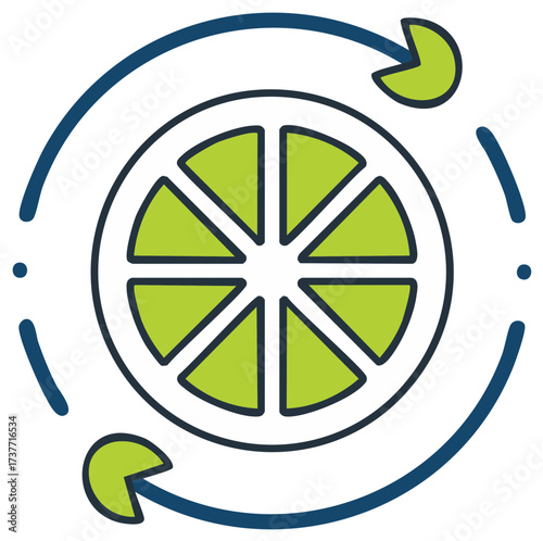Green Citrus Fruit Slice with Rotation Arrows Round Illustration
