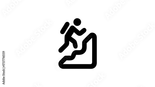 Black line icon of a person with a backpack climbing a mountain or hill, symbolizing progress, challenge, adventure, and success.