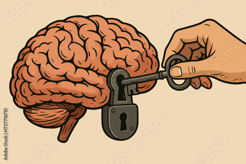 Unlocking the Mind – Knowledge and Creativity Concept Illustration
