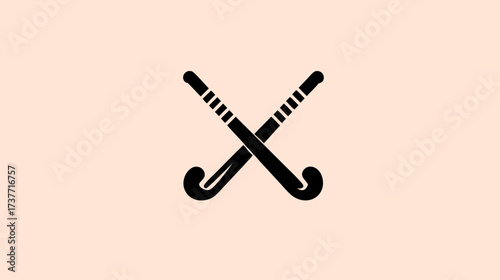 Crossed Field Hockey Sticks Icon. Black Silhouette of Sport Equipment on a Pale Background. Game, Team, Tournament Symbol
