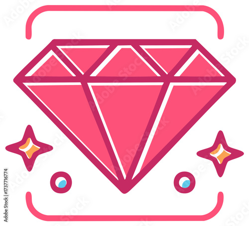Vibrant pink diamond illustration with sparkling stars and stylish decorative frame elements