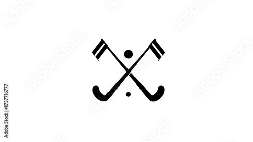 Minimalist Crossed Field Hockey Sticks Icon. Sport Equipment Graphic Design. Black and White Symbol for Team and Competition.