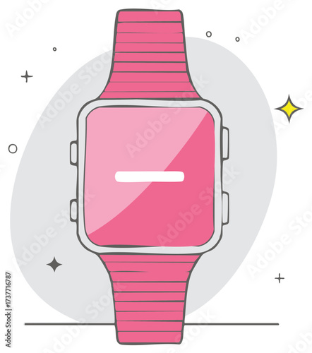 Hand-drawn pink smartwatch vector illustration. Cute cartoon doodle of a modern wearable technology gadget.