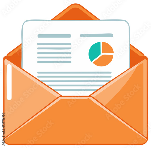 Envelope with a document showing a pie chart illustration business and finance concept