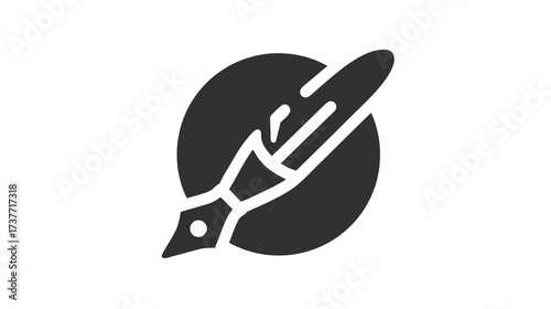Elegant Quill Pen Icon with Dark Circle Background, Vector Graphic for Writing, Education, Creativity, and Classic Communication Design