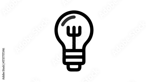 Simple outline light bulb icon representing ideas, innovation, creativity, and solutions. Graphic illustration of an electric lamp.