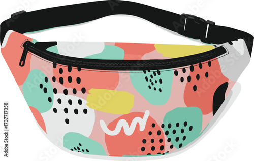 Trendy abstract colorful fanny pack, stylish waist bag, fashion accessory for travel, festivals, casual outings, vibrant pattern design