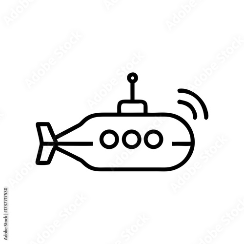 Line drawing of an autonomous submarine with sonar signal  