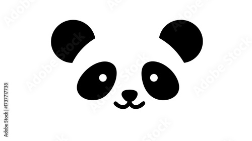Cute Panda Face Cartoon Illustration, Simple Black and White Vector Icon Graphic for Children's Design and Wildlife Themes