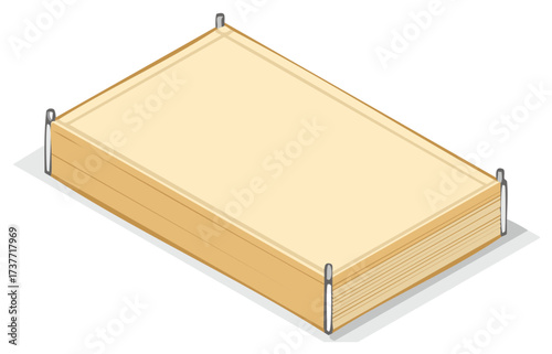 Flat vector illustration of a simple wooden bed frame with a mattress