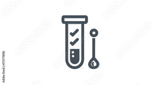 Medical Lab Test Icon with Test Tube, Swab, and Checkmarks for Diagnostics, Analysis, and Research Results