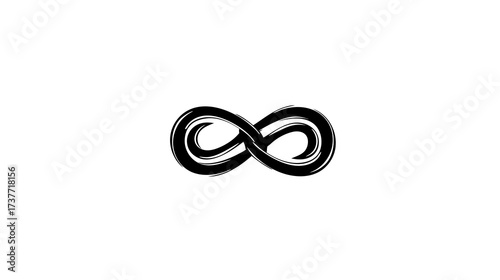 Hand-drawn black infinity symbol on white background representing eternity, endlessness, limitless possibilities, and mathematical concepts.