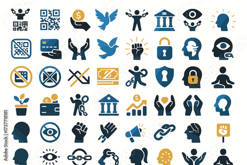 Freedom and Digital Control Icons – Social Awareness and Human Rights Concept