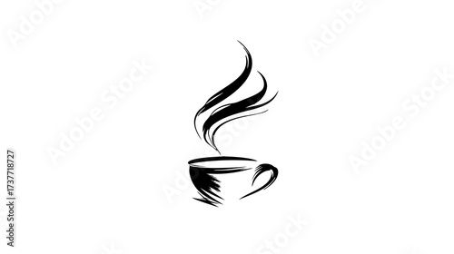 Stylized hand-drawn black coffee cup with hot steam, brush stroke design, minimalist vector illustration for cafe, beverage, or morning drink icon