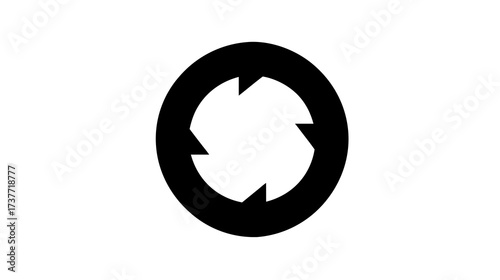 Black circular arrow icon depicting a continuous refresh, reload, or recycle process. Abstract symbol for renewal and sustainability.