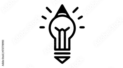 Creative idea light bulb and pencil icon illustration. Concept of innovation, design thinking, education, and artistic inspiration.
