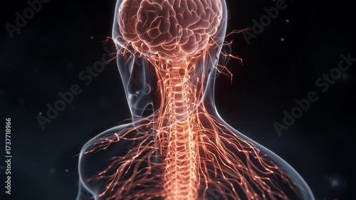 Human nervous system brain and spinal cord medical animation on black 4k uhd video