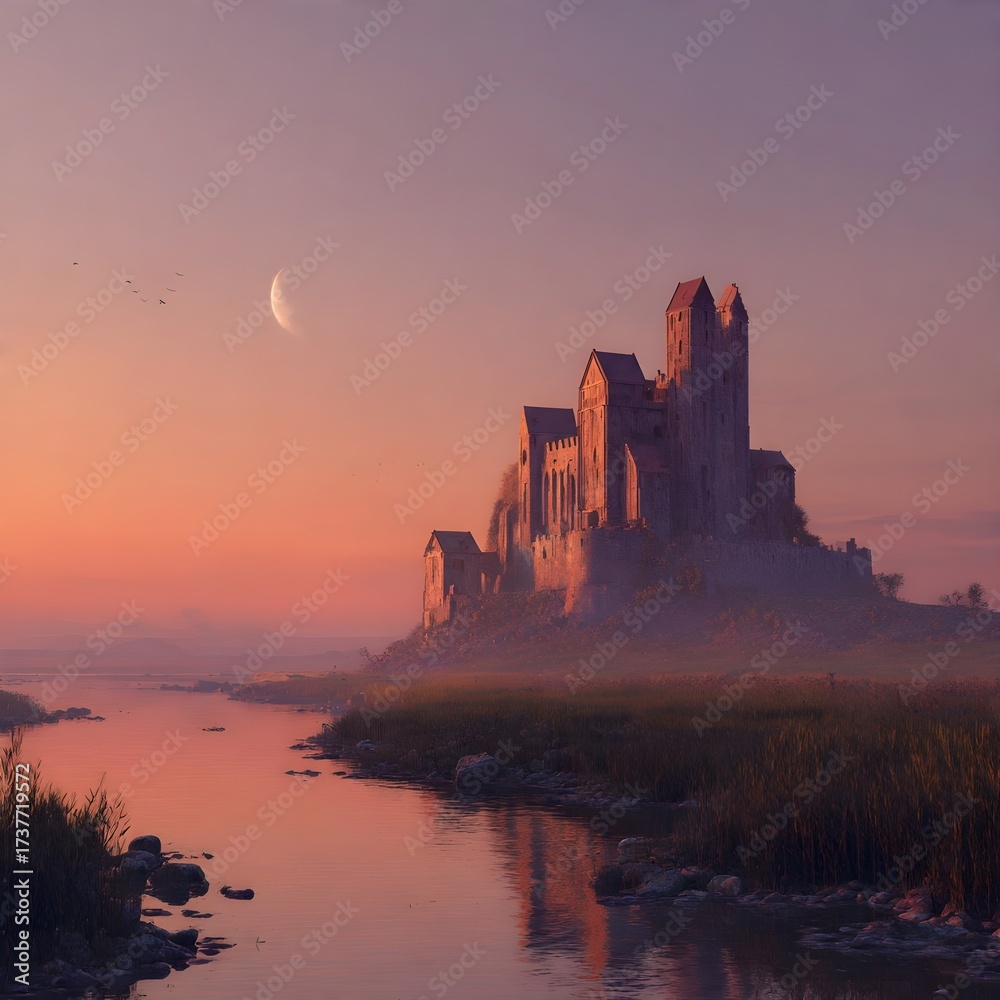 Obraz premium Medieval Castle at Sunrise
