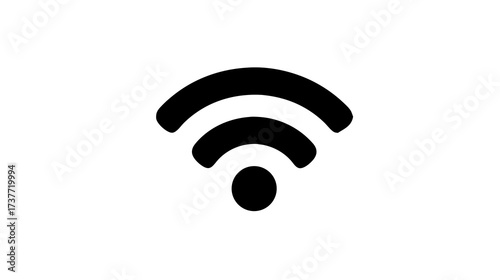 Minimalist black Wi-Fi symbol on white, indicating wireless internet connection, network, and data technology