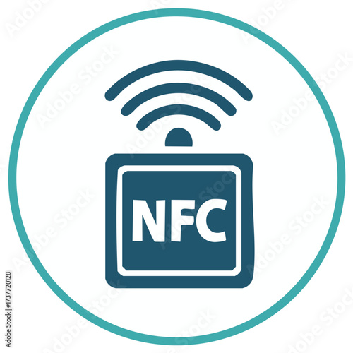 NFC icon within a circle shape. Communication symbol indicating wireless technology for data exchange.