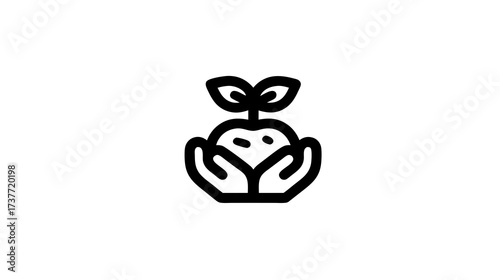 Sustainable Growth Icon: Hands cupping a young plant, symbolizing environmental care, new beginnings, cultivation, and nature protection.