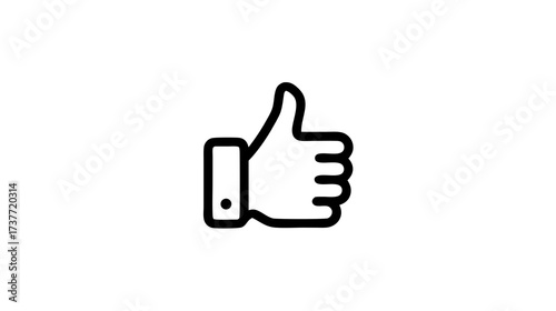 Thumbs up gesture outline icon, isolated on white background, representing approval, like, success, and positive feedback.