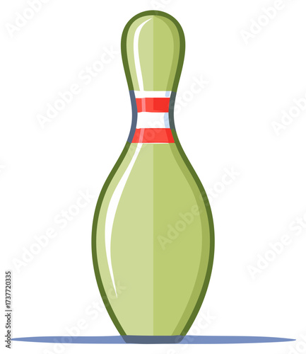 Vector illustration of a single green bowling pin with red stripes for a bowling game