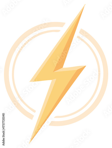 Vibrant yellow lightning bolt graphic with abstract circular energy rings symbolizing rapid movement, power, and storm.