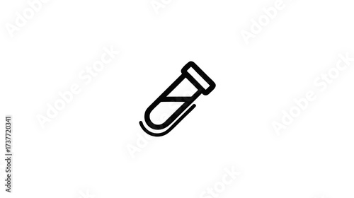 Minimalist black outline test tube icon with liquid, representing scientific research, laboratory analysis, and chemistry experiments