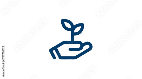 Hand holding a growing plant sprout line icon, symbolizing sustainability, environmental care, nature protection, and new beginnings