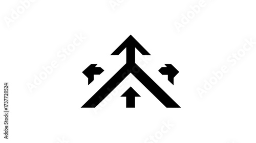 Abstract three arrows pointing up and out forming a triangle, symbolizing growth, progress, connection, strategy, and future direction.