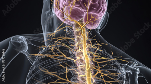 Human nervous system brain and spinal cord medical animation on black 4k uhd video
