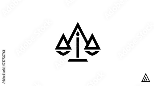 Geometric Black Balance Scale Symbol on White Background for Legal, Justice, and Equality Concepts
