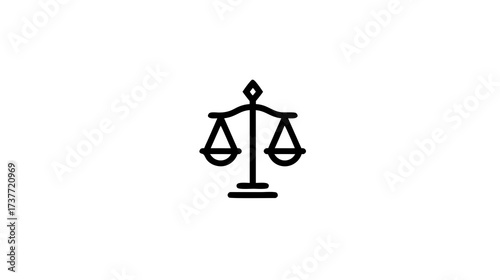 Black outline icon of a classic balance scale, symbolizing justice, law, equality, and ethical decision-making. Simple legal system graphic.