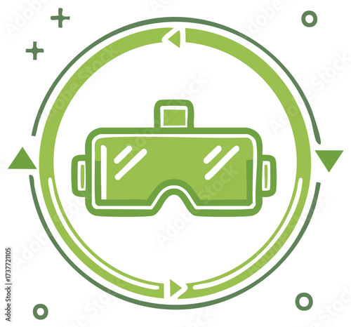 Hand drawn virtual reality headset icon with 360 degree symbol for metaverse and gaming