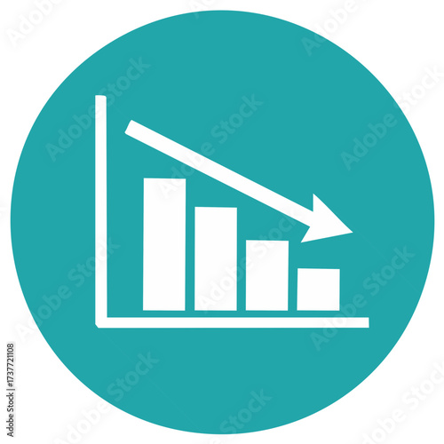 Downward trend bar graph icon symbolizing decline, loss, negative growth, and market decrease