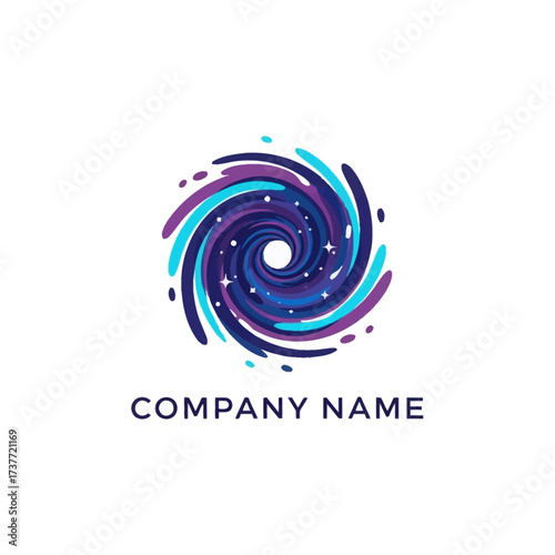 Abstract Swirling Vortex Logo with Stars and Colorful Lines for Modern Brand Identity.