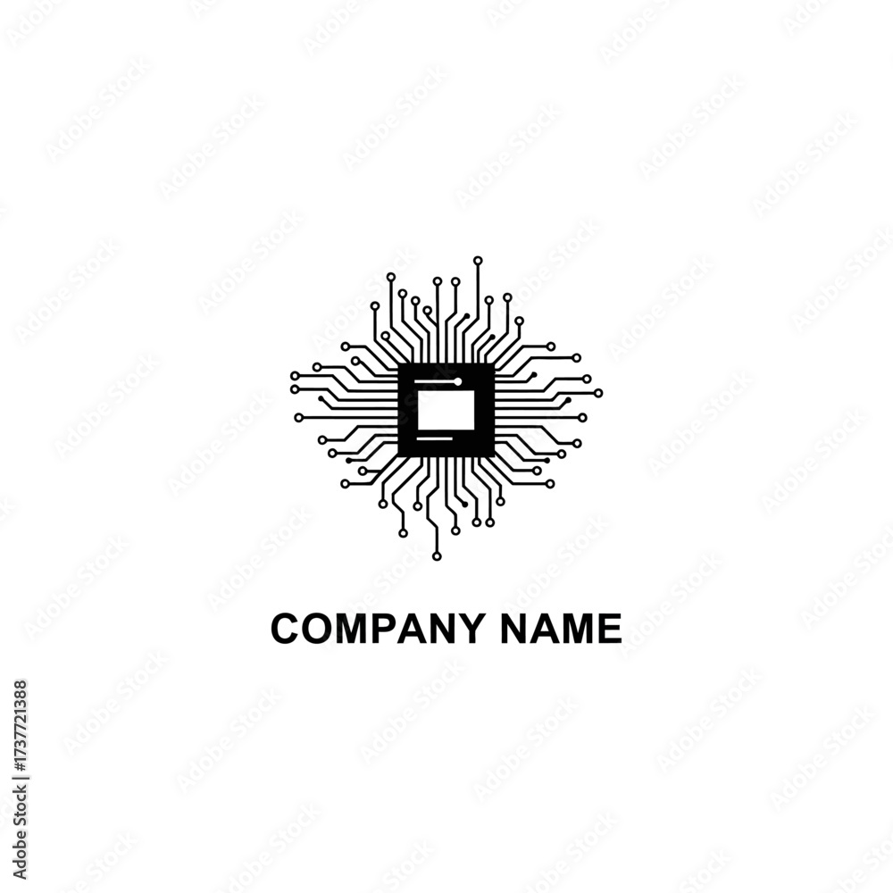 Fototapeta premium Black and White Microchip Logo Design for Technology Company Branding.