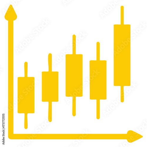 Ascending Bar Chart Showing Growth and Profit, Yellow Candlestick Chart with Upward Trend, Finance and Business