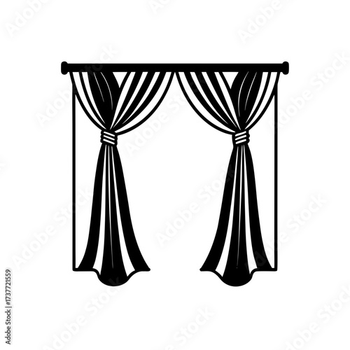 black outline of tied back curtains with ties  