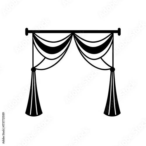 black outline of swaying valances with ties  minim