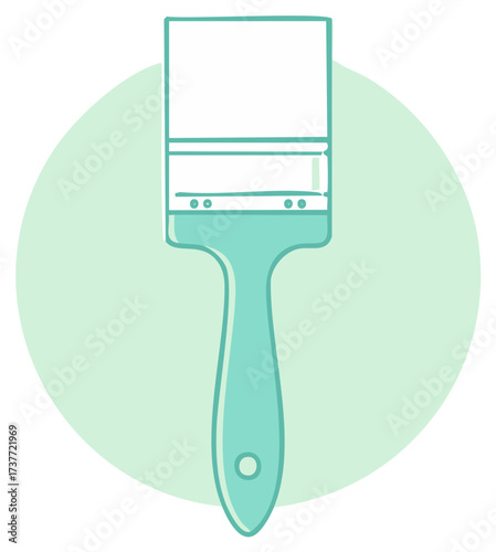 Drawn illustration of a paint brush in outline style with a circular backdrop