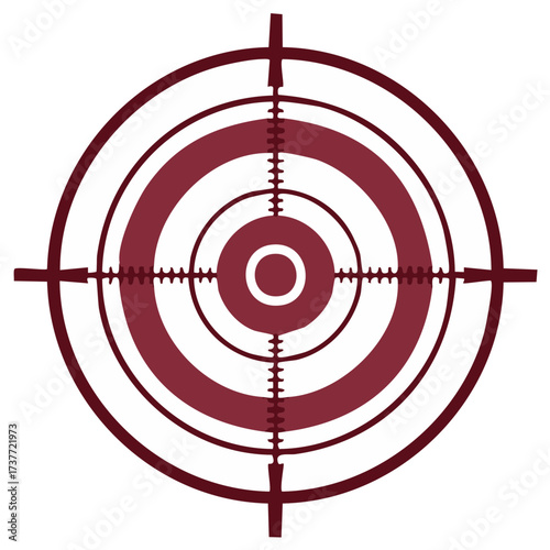 Circular target reticle with crosshairs and concentric rings for aiming