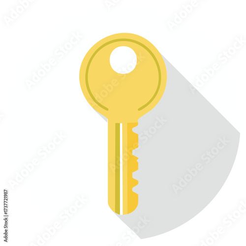 Flat design illustration of a single golden house key casting a long shadow