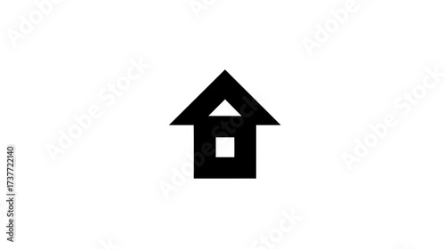 Minimalist black house or upward arrow icon for user interface design, web development, app buttons, and home symbols.
