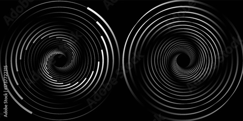 et of black thick halftone dotted speed lines. Speed lines in circle form. Geometric art. Design element for frame, logo, tattoo, web pages, prints, posters, template, abstract vector background.